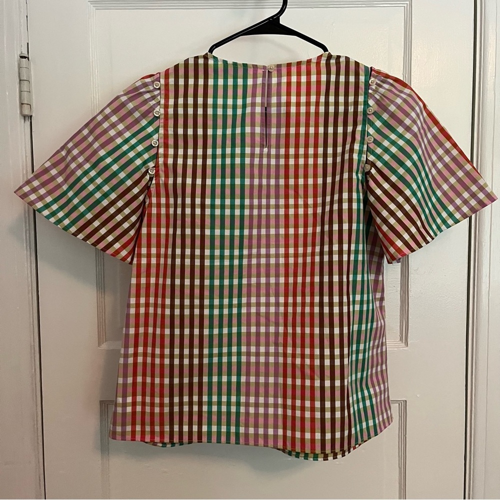 Kate Spade Rainbow Plaid Button Sleeve 100% Cotton Blouse - Picture 6 of 6